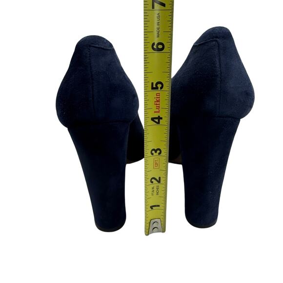 Vintage Joie Navy Suede Platform Pumps Round Toe, Block Heel, Size 39 - Picture 7 of 11
